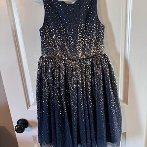 H&M Girls Navy Blue and Sparkling Navy Kids (Christmas) Dress sz 7-8